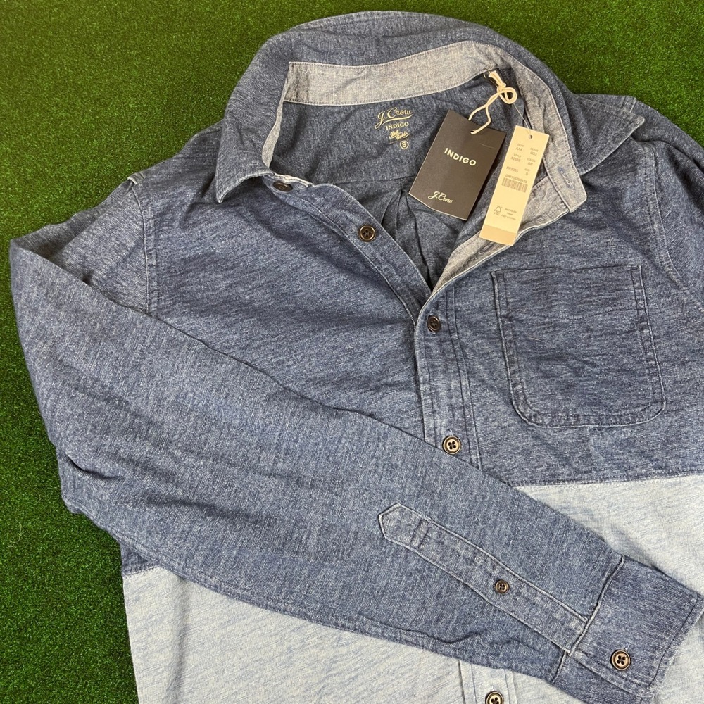 J. Crew Indigo Knit Goods Chambray‎ Colorblock Button Down Shirt Size S